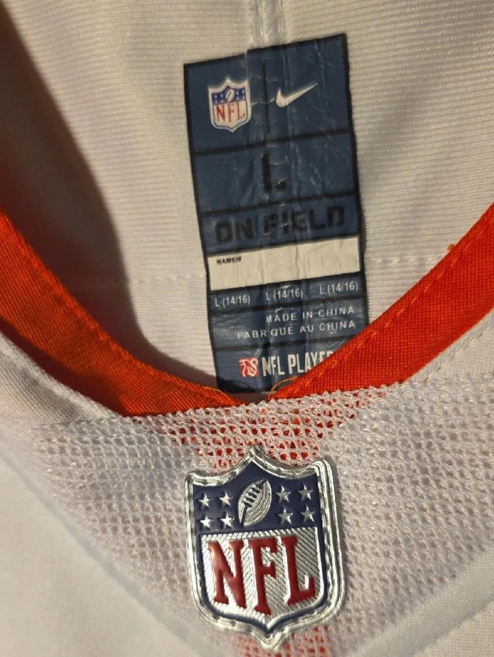 Nike White Orange Football Jersey with Navy Accents - #10